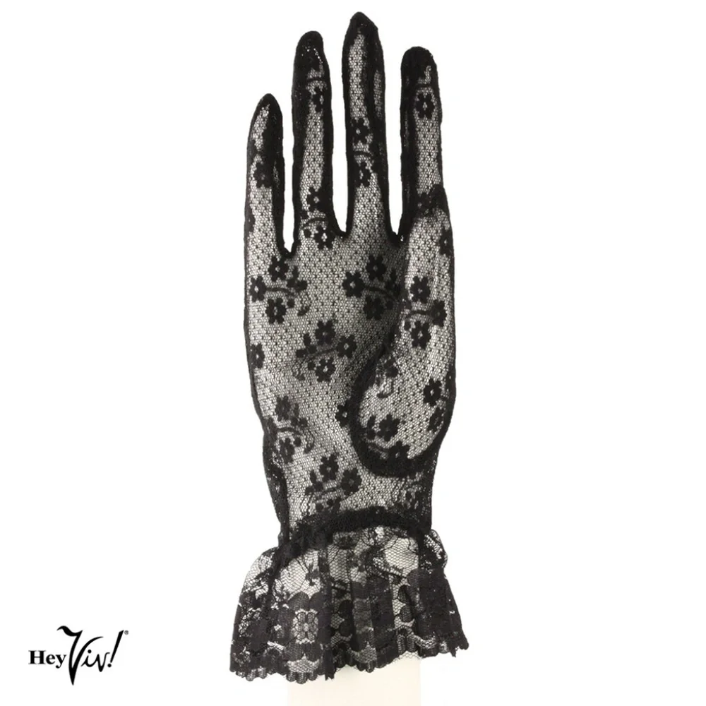 Lace Gloves w Wrist Ruffle in White Red Ivory Black Retro Party Wedding -Hey Viv